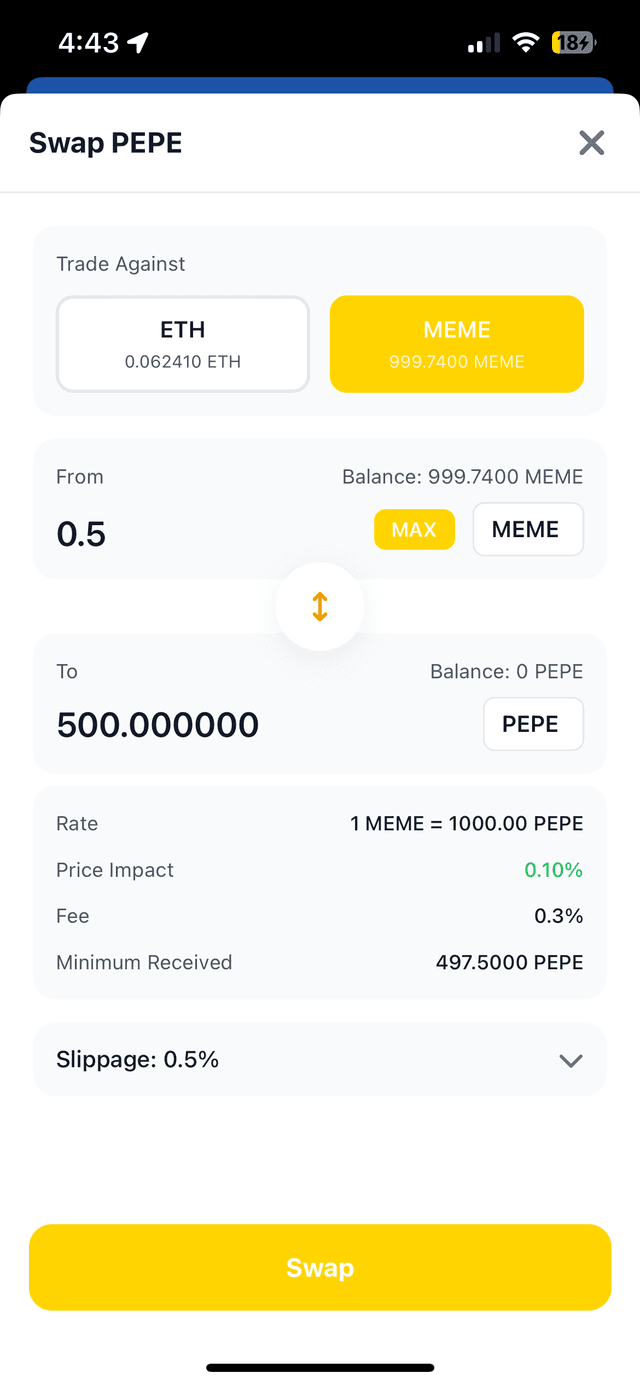 Token swap trading interface